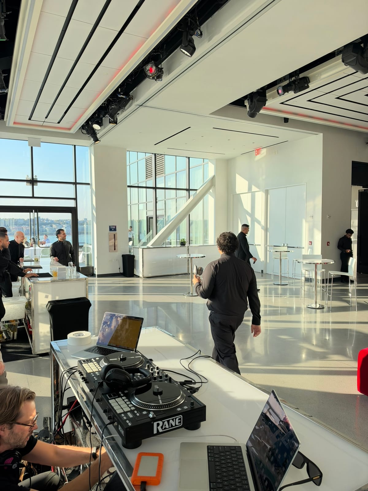 DJ DX booth set up at The Glasshouse on 12th Avenue, NYC, for Contentsquare CX Circle